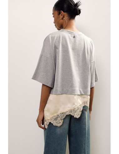 Dixie T-shirt met korte mouwen, asymmetrische zoom en kant