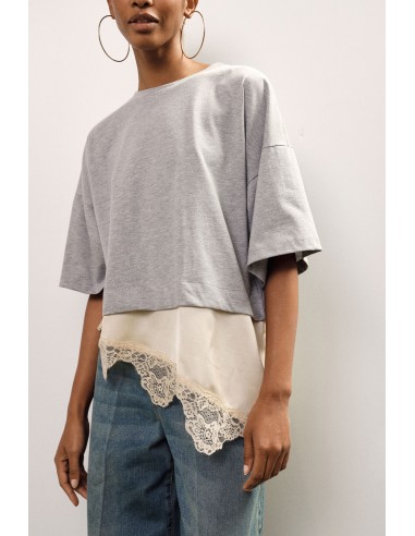 Dixie T-shirt met korte mouwen, asymmetrische zoom en kant