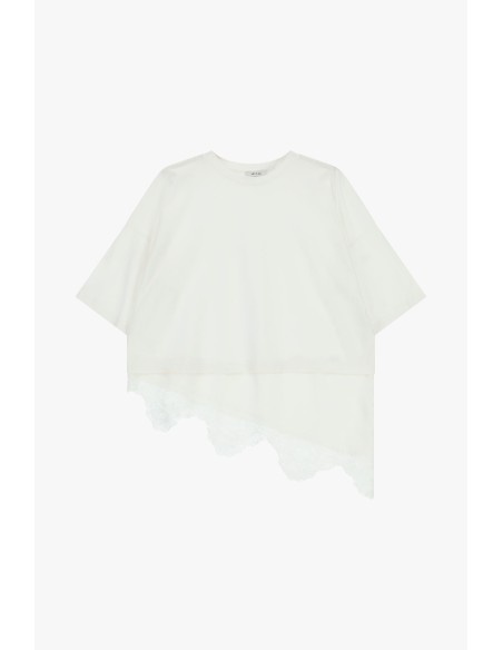 Dixie T-shirt met korte mouwen, asymmetrische zoom en kant
