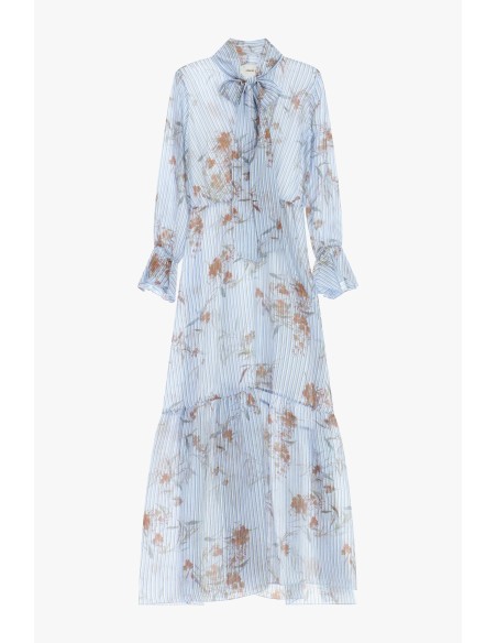 Lange jurk met bloemenprint en strikkraag Dixie