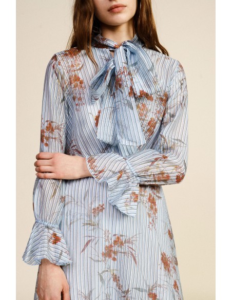 Lange jurk met bloemenprint en strikkraag Dixie