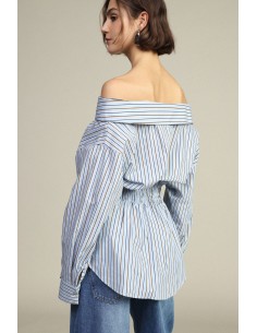 Gestreept shirt met blote schouders en rimpeldetails Dixie