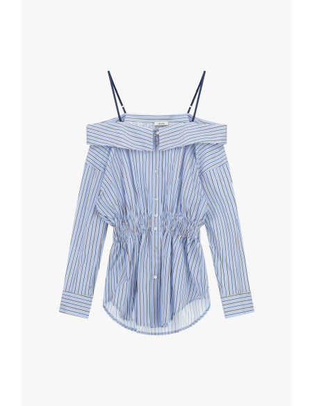 Gestreept shirt met blote schouders en rimpeldetails Dixie