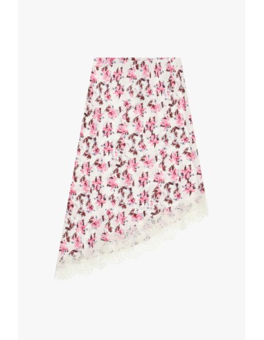 Asymmetrische midi-rok met bloemenprint en kanten zoom Dixie