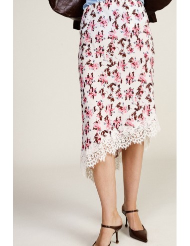Asymmetrische midi-rok met bloemenprint en kanten zoom Dixie