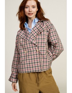 Dixie dubbelrijige geruite jas-blouse met lange mouwen