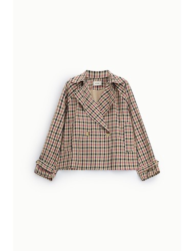Dixie dubbelrijige geruite jas-blouse met lange mouwen