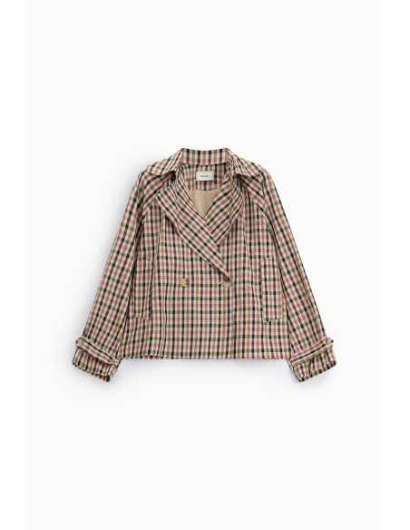Dixie dubbelrijige geruite jas-blouse met lange mouwen