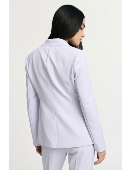 Blazer met één rij knopen en grote decoratieve bloem, alstublieft