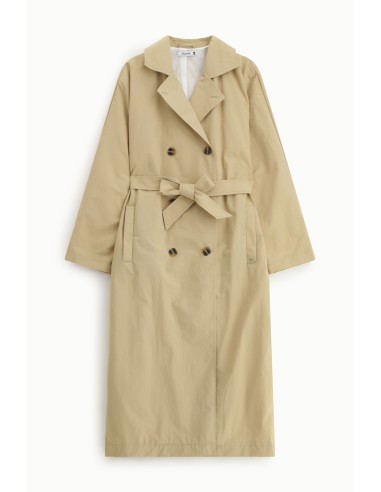 Lange trenchcoat met ceintuur en knopen alstublieft