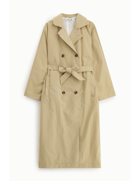 Lange trenchcoat met ceintuur en knopen alstublieft