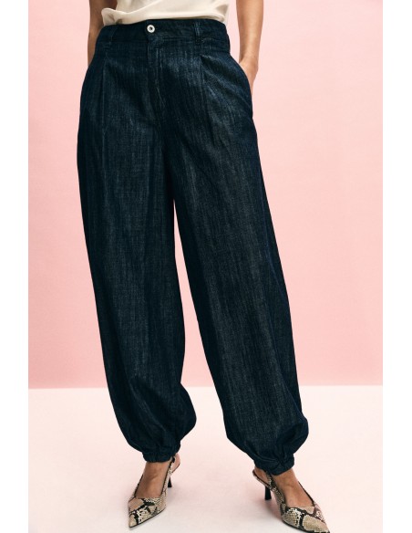 Donkere jeans in balloon fit met elastische tailleband, alstublieft