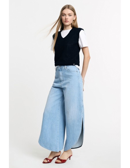 Jeans met wijde, afgeronde pijpen en zijsplitten Alstublieft