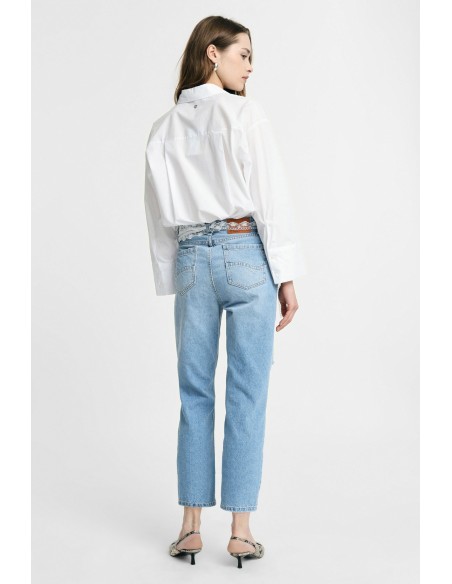 Mom-fit jeans met hoge taille, scheuren en kant Please
