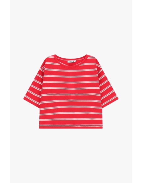 Gestreept T-shirt met ronde hals en boxy pasvorm alstublieft