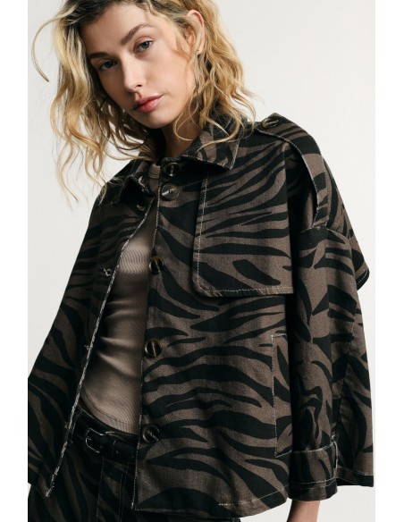 Denimjas met dierenprint en borstzak Please