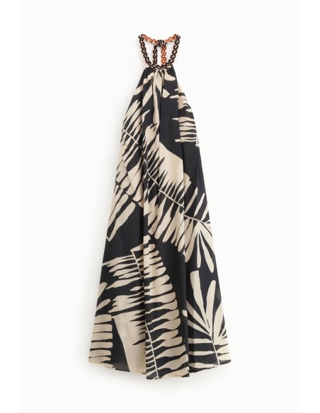 Lange jurk met tropische print en gedraaide schouderbandjes Dixie