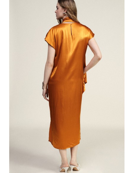 Lange mouwloze jurk met asymmetrische drapering Dixie