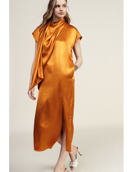 Lange mouwloze jurk met asymmetrische drapering Dixie