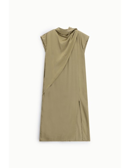 Lange mouwloze jurk met asymmetrische drapering Dixie