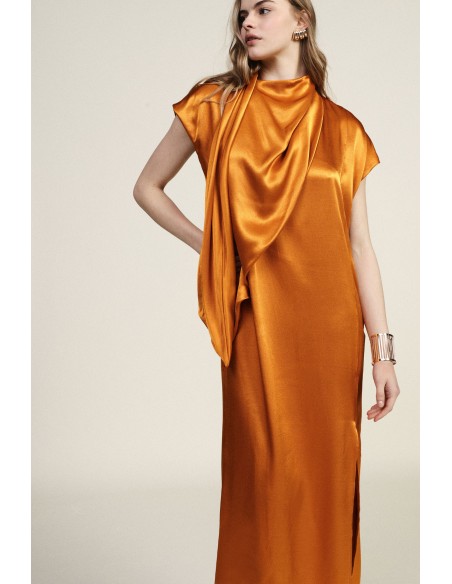 Lange mouwloze jurk met asymmetrische drapering Dixie