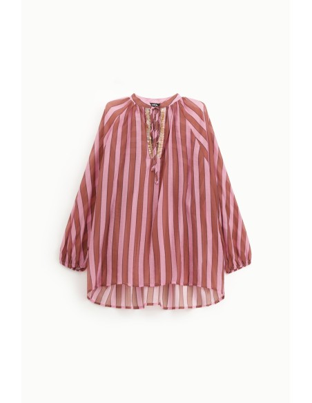 Lange gestreepte blouse met striklinten Dixie