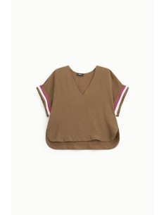 Dixie T-shirt met V-hals en korte mouwen met strepen 2