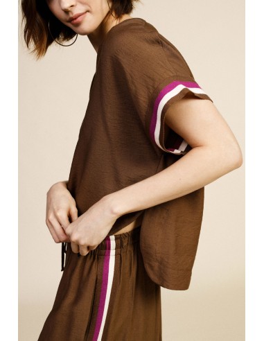 Dixie T-shirt met V-hals en korte mouwen met strepen