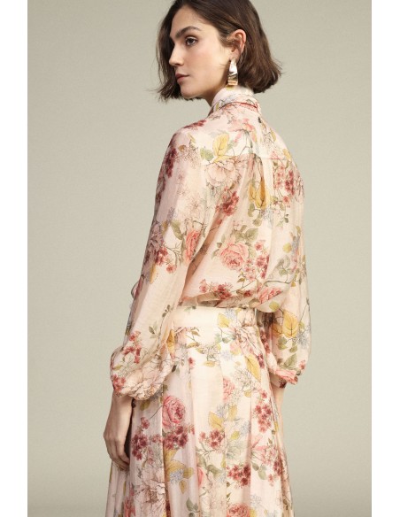 Dixie Blouse met Bloemenprint, Strikkraag en Lange Mouwen