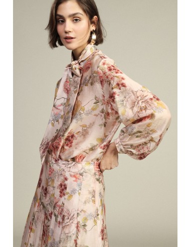 Dixie Blouse met Bloemenprint, Strikkraag en Lange Mouwen