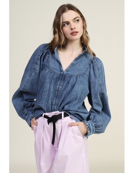 Ruimvallende blouse met V-hals en lange mouwen Dixie