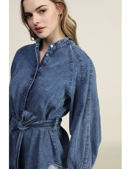 Blouse met ceintuur en mao-kraag Dixie