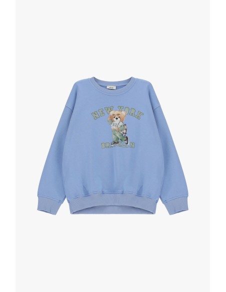Dixie sweatshirt met ronde hals, teddybeerprint en tekst op de voorkant