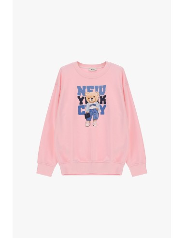 Sweater met ronde hals, teddybeerprint en opschrift Dixie