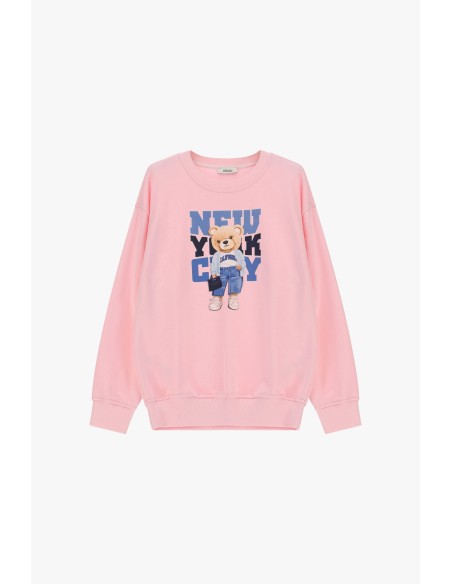 Sweater met ronde hals, teddybeerprint en opschrift Dixie