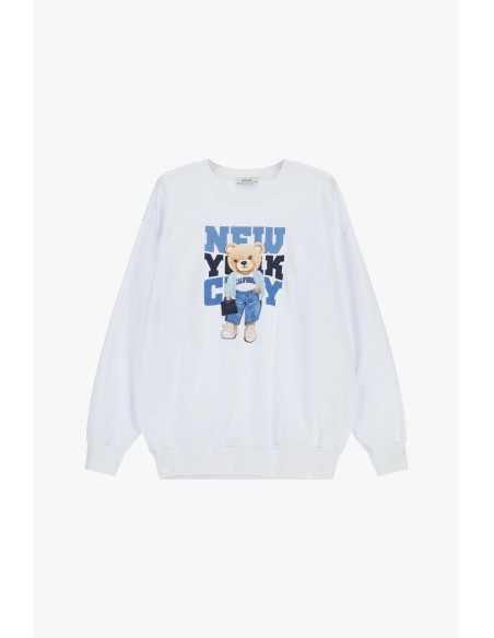 Sweater met ronde hals, teddybeerprint en opschrift Dixie