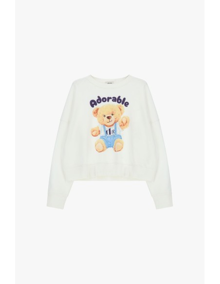 Dixie-sweater met ronde hals en teddybeerprint aan de voorkant