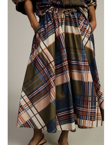 Lange rok met hoge taille en ruitmotief Dixie