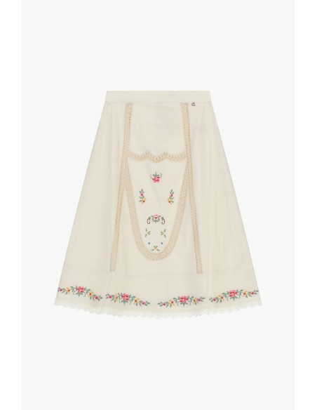 Dixie halflange rok met geborduurde bloemen en kant