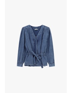 Dixie denimjack met ceintuur en lange mouwen