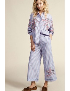 Palazzo-broek met strepen en geborduurde bloemen Dixie