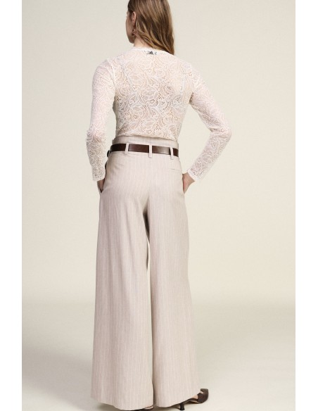 Gestreepte palazzo-broek met riem en hoge taille Dixie