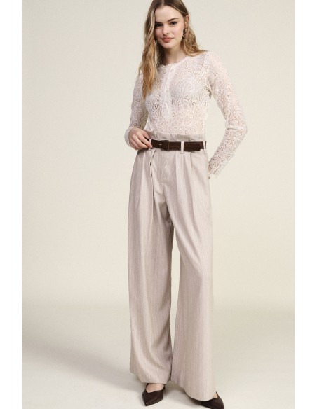 Gestreepte palazzo-broek met riem en hoge taille Dixie