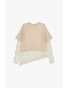 Gestreepte top met mouwen en kanten zoom Dixie 2