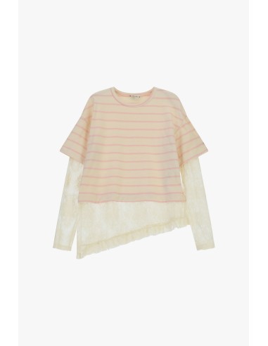 Gestreepte top met mouwen en kanten zoom Dixie