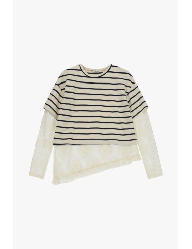 Gestreepte top met mouwen en kanten zoom Dixie