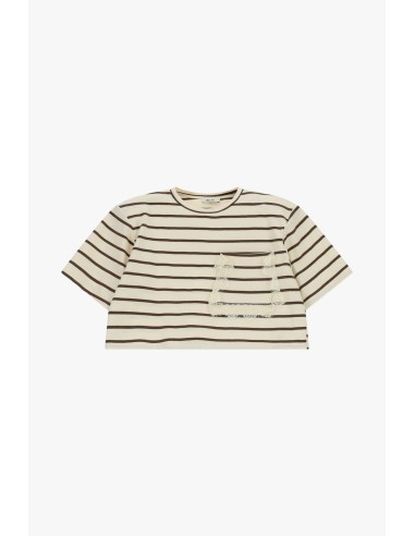 Gestreept cropped T-shirt met zak en gerafelde boord Dixie
