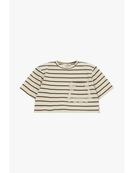 Gestreept cropped T-shirt met zak en gerafelde boord Dixie