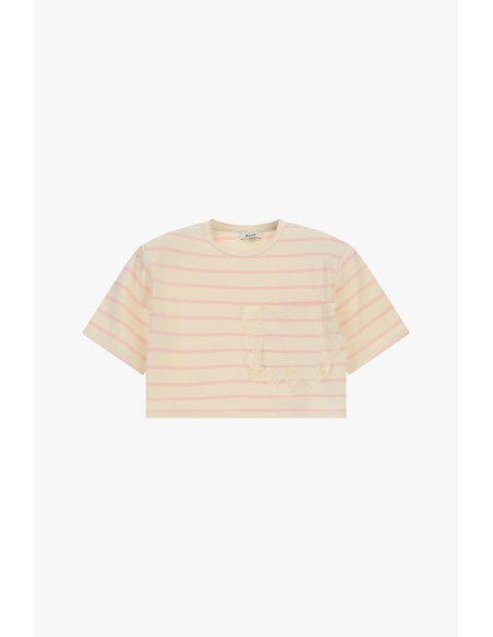 Gestreept cropped T-shirt met zak en gerafelde boord Dixie