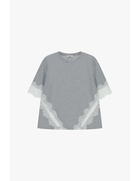 Dixie T-shirt met korte mouwen en kanten inzetten
